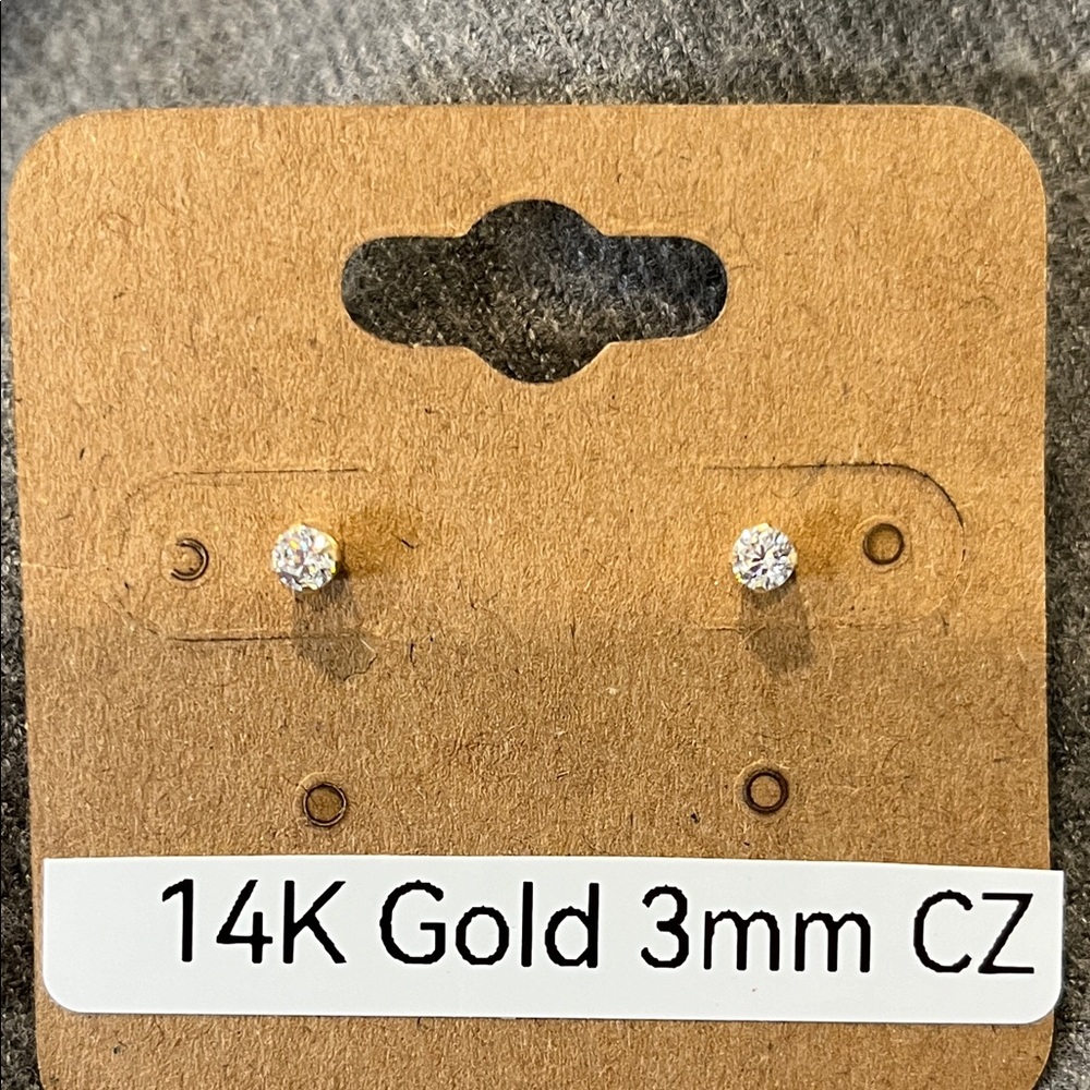 14k Gold 3mm CZ Earrings
